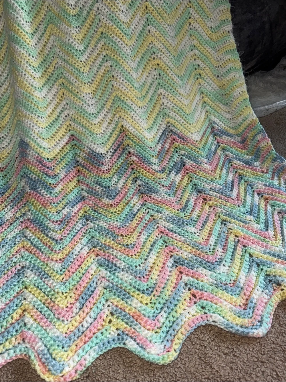 Pastel Chevron Crochet Throw Blanket - Soft Multicolor - Picture 2 of 6